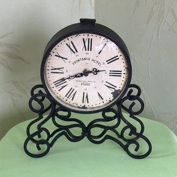 DECORATIVE MANTEL/TABLE CLOCK W/ANTIQUED DETAILING:PRE-OWNED - Picture 2 of 15